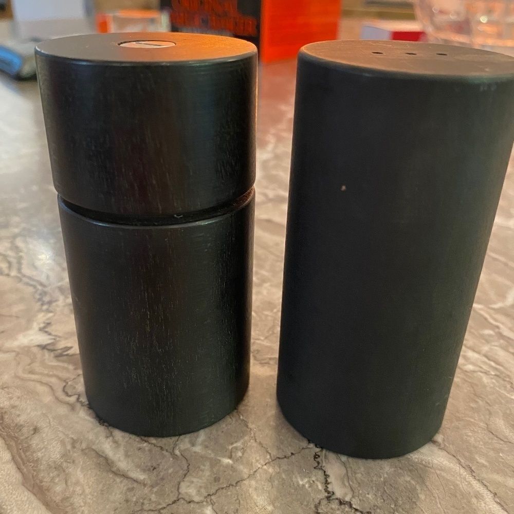Vintage Danish Modern Salt Shaker and Pepper Grinder Black Wood Cylinders
